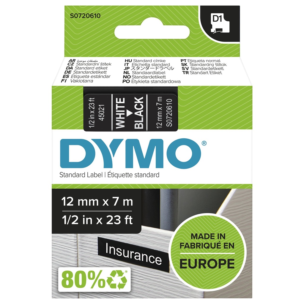 [S0720610] DYMO D1 etichette originali | stampa bianca su nero | 12 mm x 7 m | etichette autoadesive per etichettatrice LabelManager | 1 Pezzo