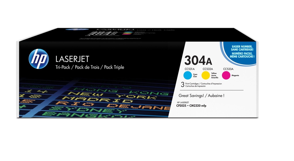 [CF372AM] HP Confezione da 3 cartucce originali di toner ciano/magenta/giallo LaserJet 304A