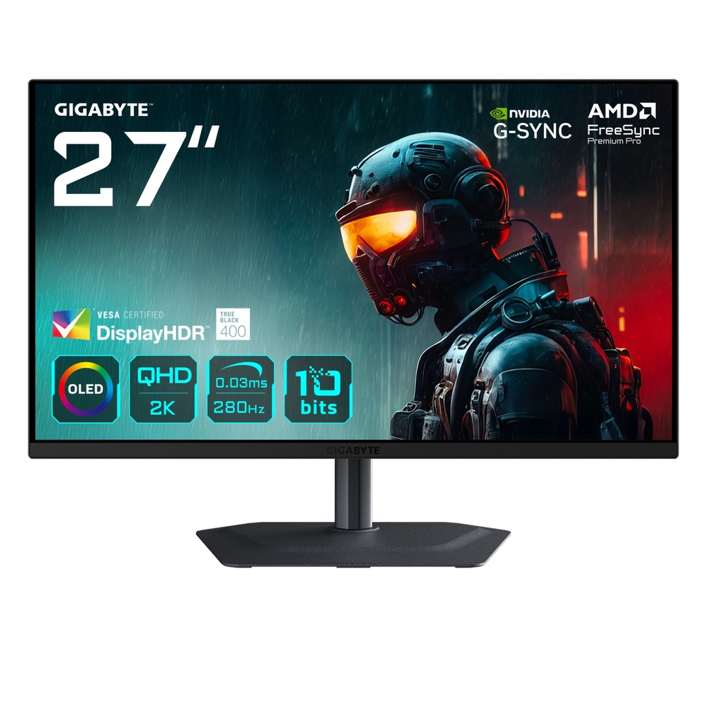 [MO27Q2A EK] GIGABYTE MO27Q2A Monitor da gioco OLED 2K QHD 27" - 2560 x 1440, 280Hz, 0,03ms, 250 cd/m², FreeSync Premium Pro, DisplayHDR True Black 400, HDMI 2.1, DisplayPort 1.4