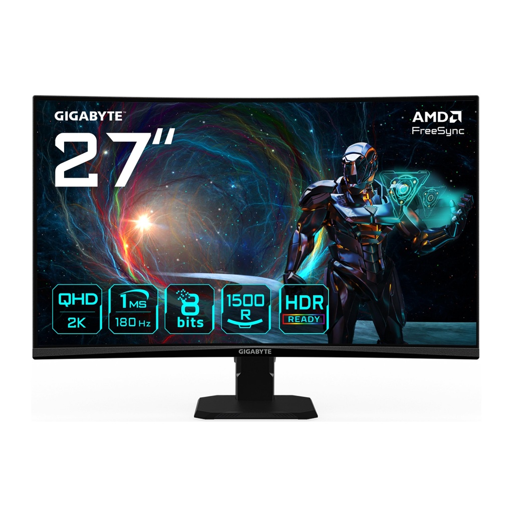 [GS27QCA] GIGABYTE GS27QCA 27" QHD Monitor Gaming Curvo – 2560 x 1440, 180Hz, 1ms, 250 cd/m², FreeSync, HDR Ready, HDMI 2.0, DisplayPort 1.4