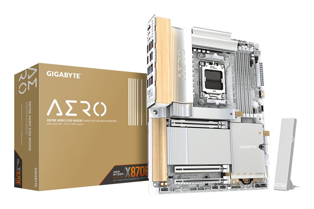 GIGABYTE X870E AERO X3D WOOD Scheda Madre - Supporta CPU AMD Ryzen 9000, VRM digitale a 16+2+2 fasi, fino a 9000Hz DDR5 (O.C.), 2xPCIe 5.0 + 2xPCIe 4.0, Wi-Fi 7, LAN 5GbE, USB 4