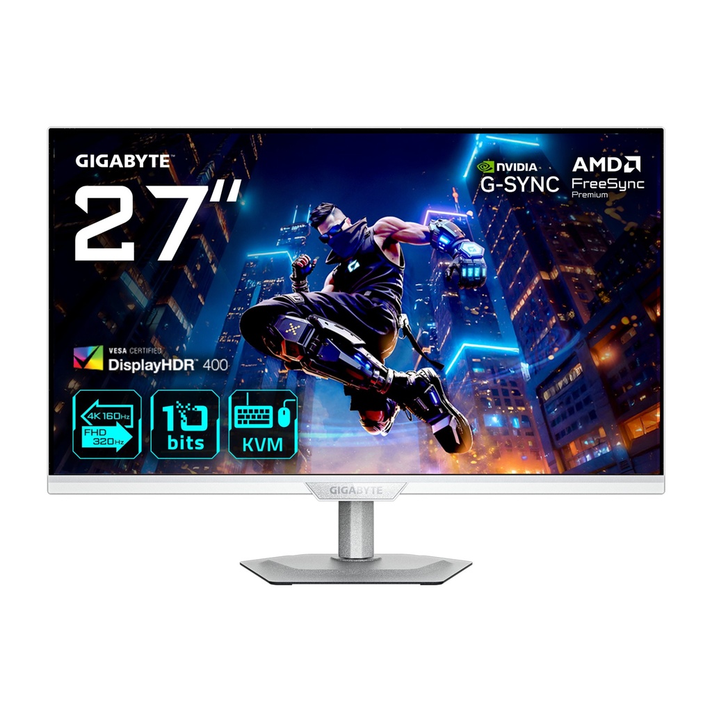 [M27UP ICE EK] GIGABYTE M27UP ICE Monitor da gioco 27” 4K UHD - Modalità doppia (4K 160Hz o FHD 320Hz), 3840 x 2160, 1ms, 350 cd/m², FreeSync Premium, DisplayHDR400, HDMI 2.1, DisplayPort 1.4