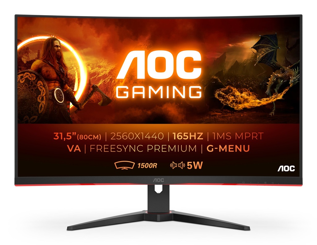AOC G2 CQ32G2SE/BK Monitor PC 80 cm (31.5") 2560 x 1440 Pixel 2K Ultra HD LED Nero, Rosso