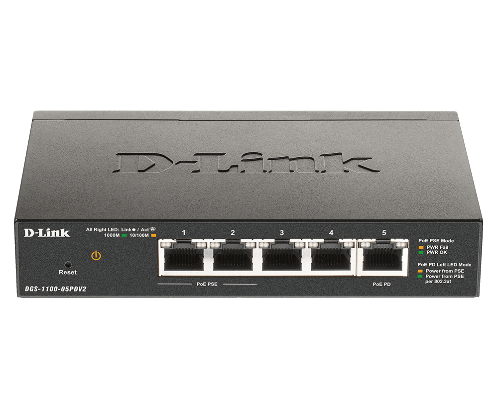 [DGS-1100-05PDV2] D-Link DGS-1100-05PDV2 switch di rete Gestito Gigabit Ethernet (10/100/1000) Supporto Power over Ethernet (PoE) Nero