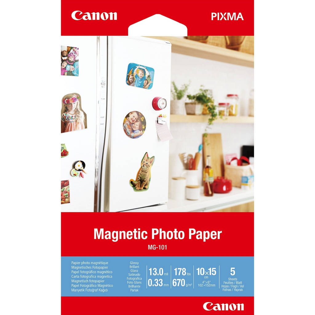 [3634C002] ORIGINAL Canon Carta Bianco 3634C002 MG-101 A6 Carta fotografica magnetica, 10 x 15 cm, 5 fogli, 670 g/m².