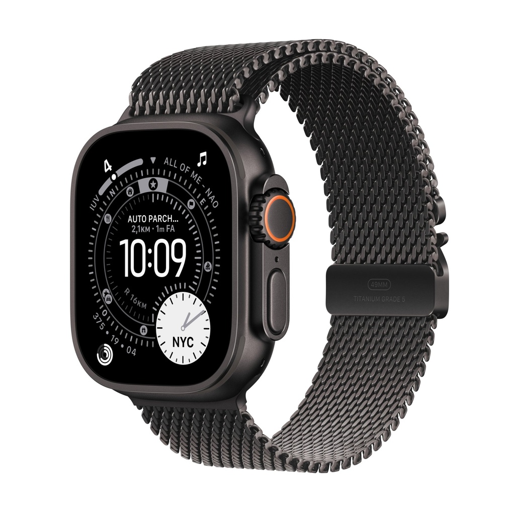 [MF1Q4QL/A] Apple Watch Ultra 3 GPS + Cellular 49mm Cassa Titanio Nero con Loop in maglia Milanese Titanio Nero - Medium