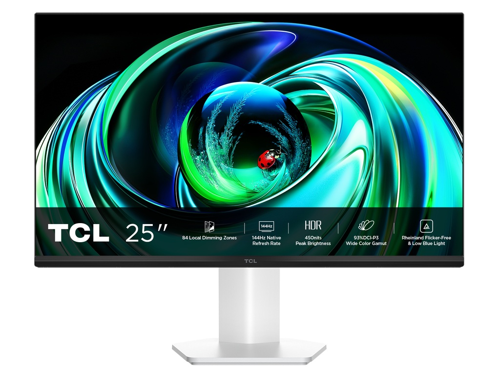 TCL 25G54 Mini-LED Monitor 25", risoluzione Full HD, 144Hz, pannello IPS, 450 nits, VESA Display HDR 400, DCI-P3 ampia gamma di colori al 93%, TÜV Rheinland senza sfarfallio e luce blu bassa