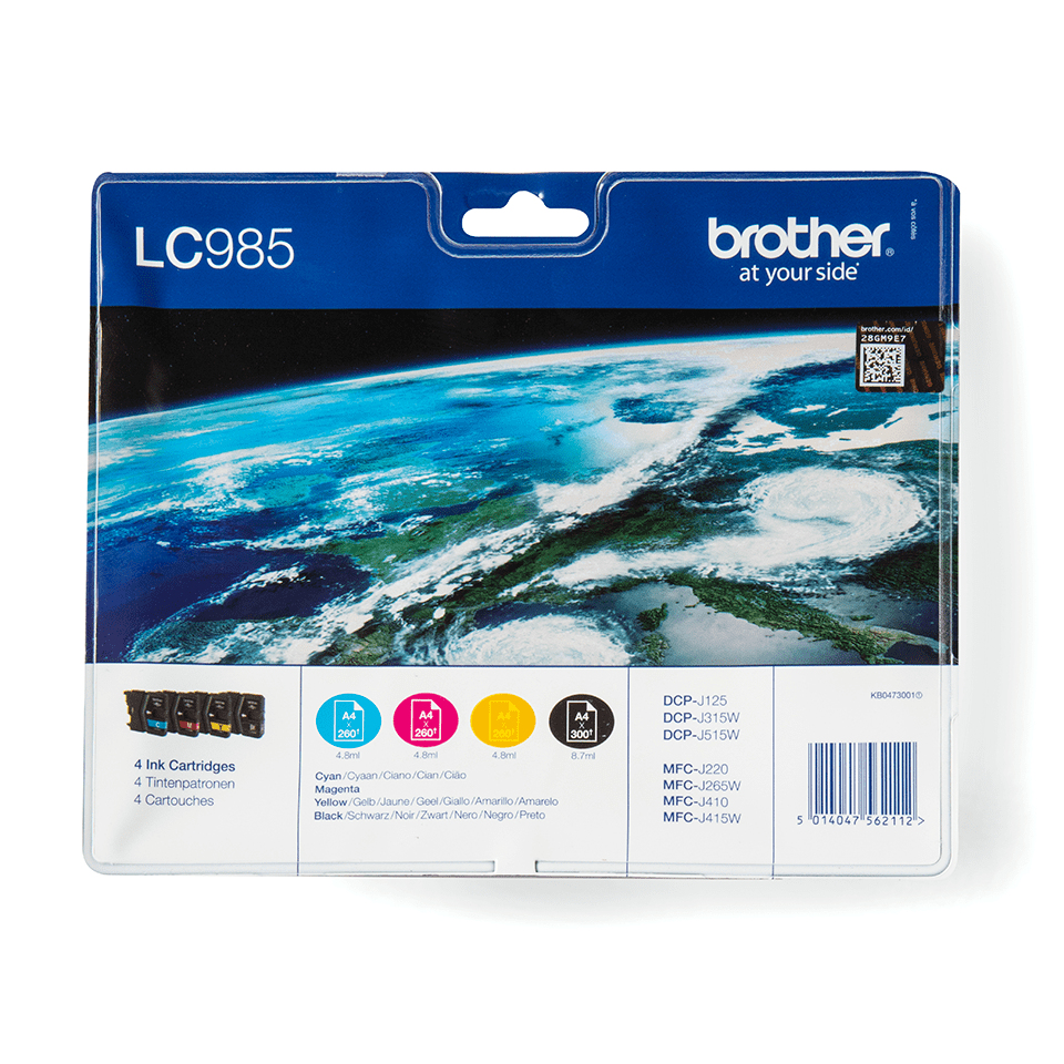 ORIGINAL Brother Multipack nero / ciano / magenta / giallo LC-985 LC985VALBPDR ~1080 Seiten 4 cartucce d'inchiostro LC-985: Bk+C+M+Y