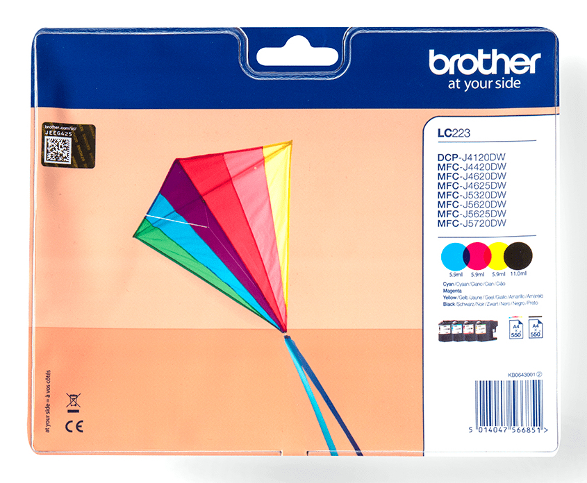 ORIGINAL Brother Multipack nero / ciano / magenta / giallo LC-223 LC223VALBPDR ~2200 Seiten 4 cartucce d'inchiostro: 1x nero, ciano, magenta, giallo