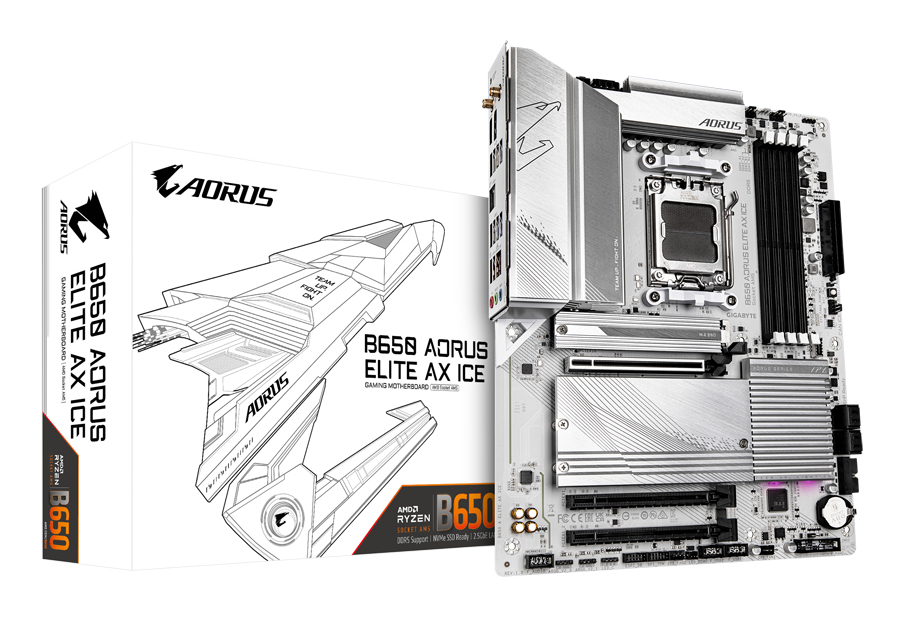 GIGABYTE B650 AORUS ELITE AX ICE Scheda madre - Supporta CPU AMD Ryzen 9000, VRM digitale a 12+2+2 fasi, fino a 8000 MHz DDR5 (OC), 1xPCIe 5.0 + 2xPCIe 4.0 M.2, Wi-Fi 6E, LAN 2.5GbE, USB 3.2 Gen 2x2