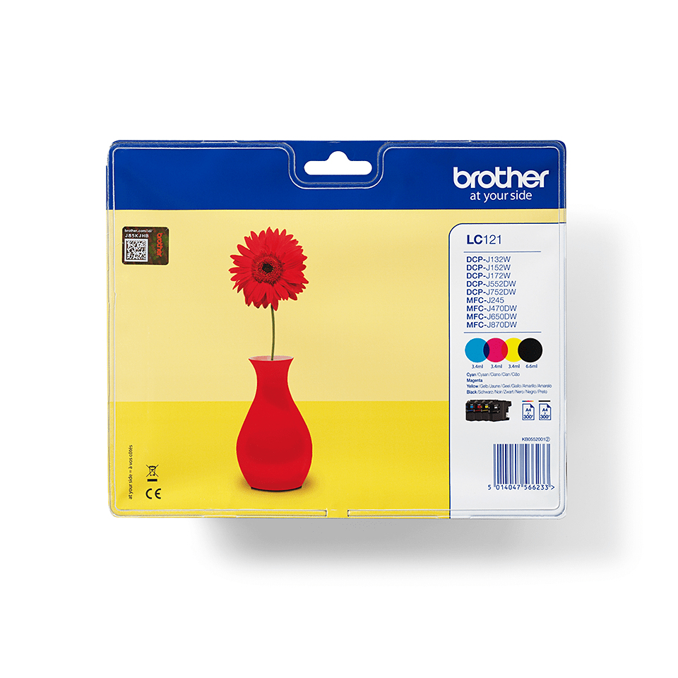 [LC-121] ORIGINAL Brother Multipack nero / ciano / magenta / giallo LC-121 LC121VALBPDR ~1200 Seiten 4 cartucce di inchiostro LC121: BK+C+M+Y