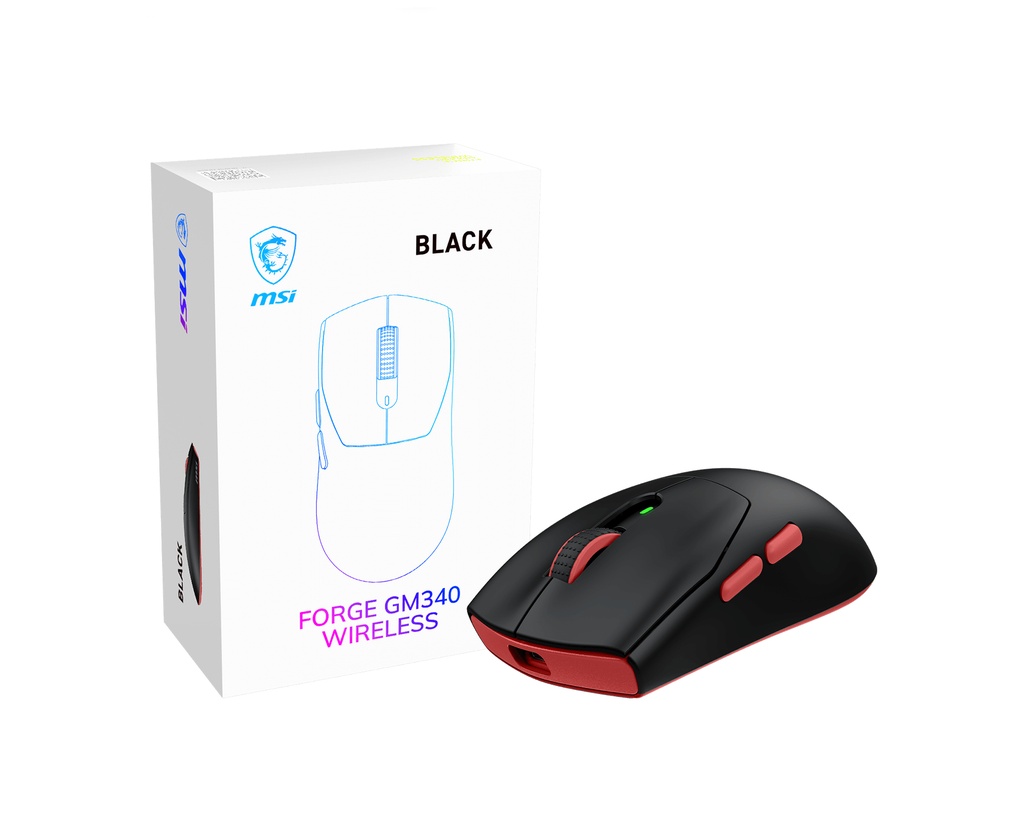 MSI Forge Gm340 Wireless Black mouse Gaming Ambidestro RF senza fili + Bluetooth Ottico 12000 DPI