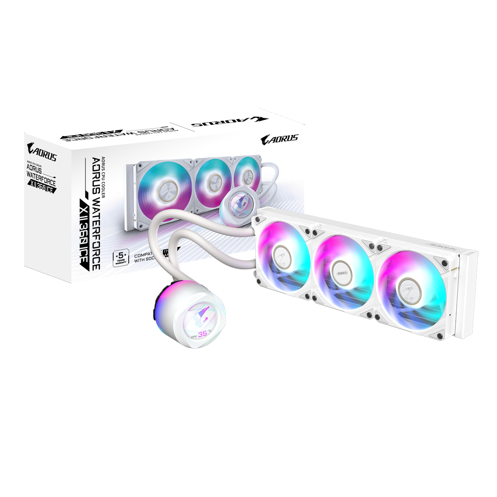 [GP-AORUS WATERFORCE X II 360I] GIGABYTE AORUS WATERFORCE X II 360 ICE Raffreddamento a liquido per CPU AIO - 3x ventole ARGB da 120 mm, LCD a colori, DAISY-CHAIN, compatibile con Intel LGA 1851 e AMD AM5