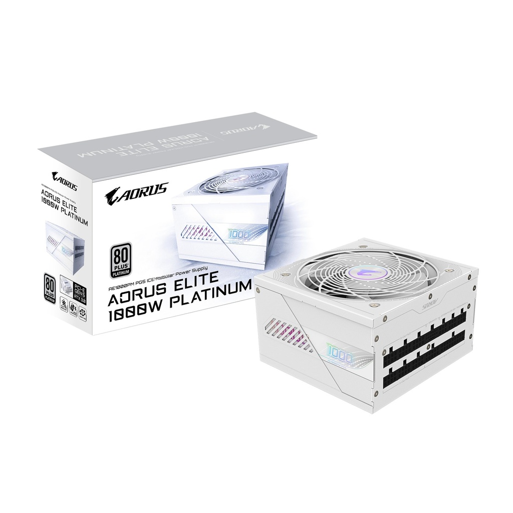 [GP-AE1000PM PG5 ICE] GIGABYTE AORUS ELITE P1000W ICE Alimentatore - PCIe 5.0, 80 PLUS Platinum, Design completamente modulare, Ventola da 120 mm, Compatibile con ATX 3.0, Spina EU