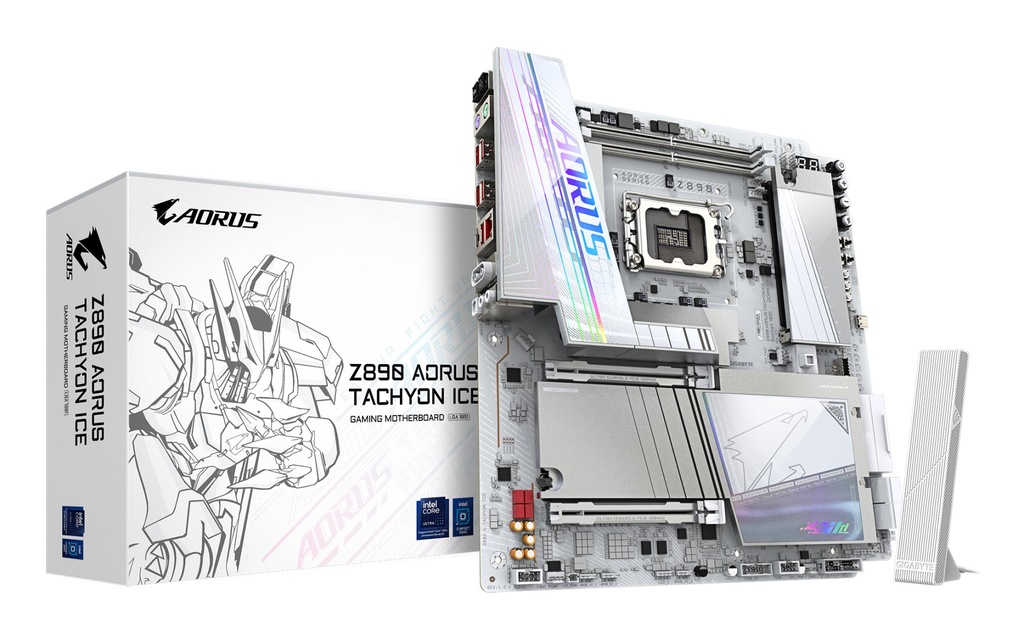 [Z890 A TACHYON ICE] GIGABYTE Z890 AORUS TACHYON ICE Motherboard - Supports Intel Core Ultra (Series 2) CPUs, 18+1+2 phases VRM, up to 9500MHz DDR5 (O.C), 1xPCIe 5.0 + 3xPCIe 4.0, Wi-Fi 7, 5GbE LAN, USB 3.2 Gen 2x2