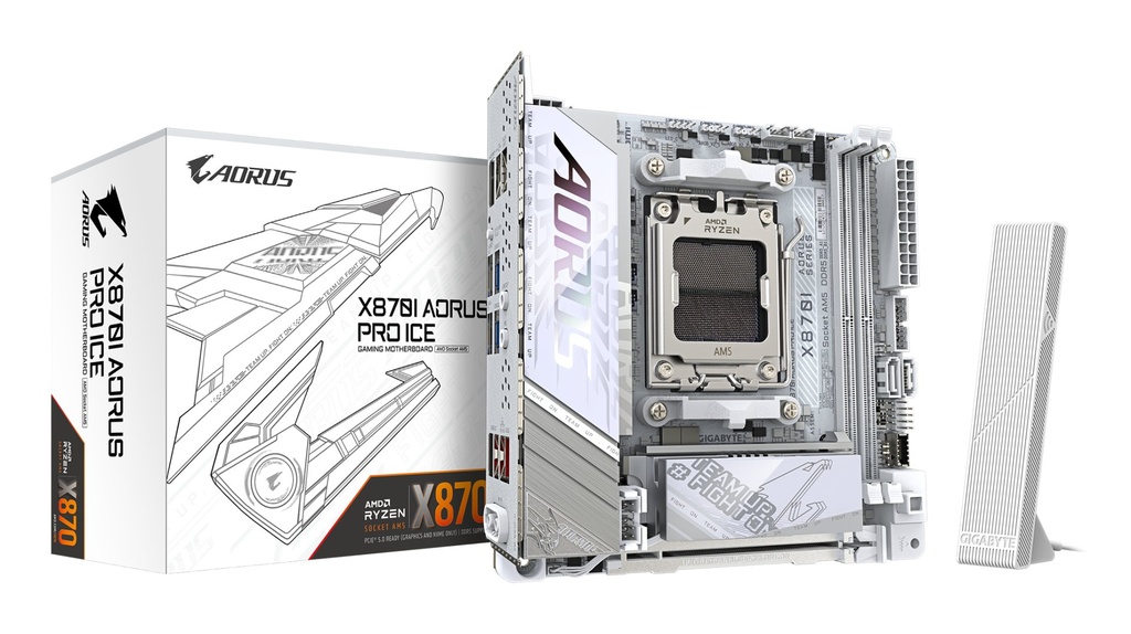 [X870I AORUS PRO ICE] GIGABYTE X870I AORUS PRO ICE Scheda madre - Supporta CPU AMD Ryzen serie 9000, VRM a 8+2+1 fasi, fino a 8400 MHz DDR5 (OC), 1xPCIe 5.0 M.2 + 1xPCIe 4.0 M.2, WI-FI 7, LAN 2,5 GbE, USB 4