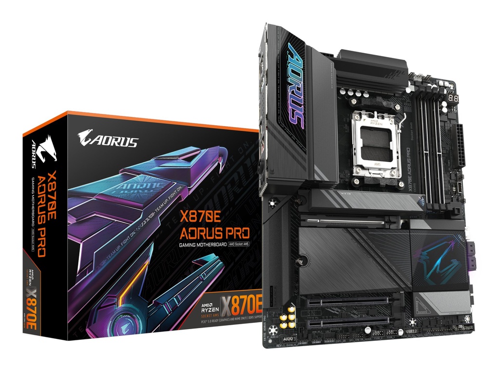 [X870E AORUS PRO] GIGABYTE X870E AORUS PRO Scheda Madre - Supporta CPU AMD Ryzen 9000, 16+2+2 fasi VRM digitali, fino a 8000MHz DDR5 (OC), 3xPCIe 5.0 + 1xPCIe 4.0, Wi-Fi 7, LAN 2.5GbE, USB 4