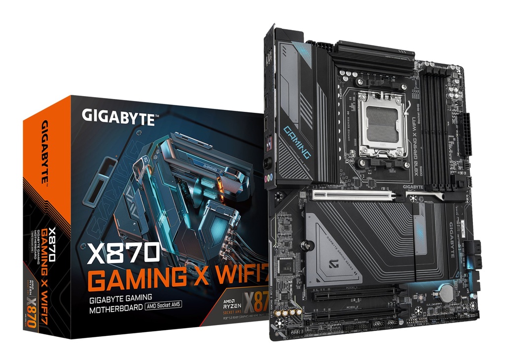 [X870 GAMING X WIFI7] GIGABYTE X870 GAMING X WIFI7 Motherboard - Supports AMD Ryzen 9000 CPUs, 16+2+2 phases VRM, up to 8000MHz DDR5 (OC), 1xPCIe 5.0 + 2xPCIe 4.0, Wi-Fi 7, 2.5GbE LAN, USB 4