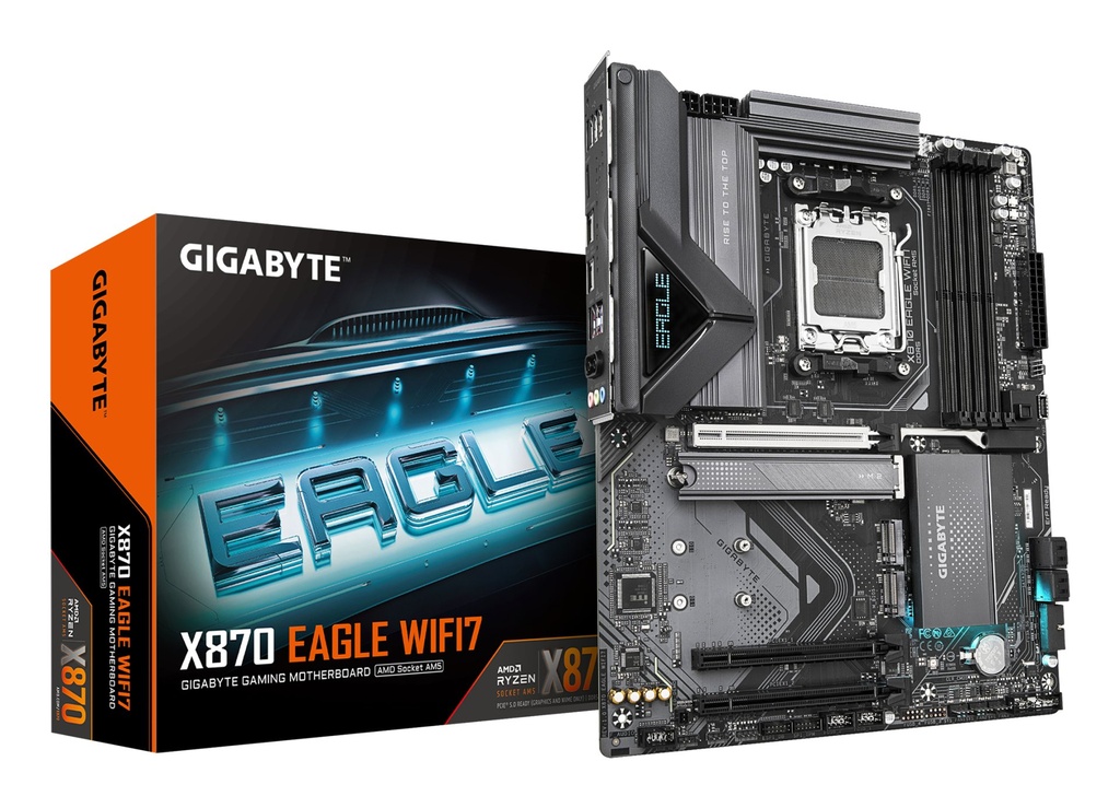 [X870 EAGLE WIFI7] GIGABYTE X870 EAGLE WIFI7 Motherboard - Supports AMD Ryzen 9000 CPUs, 14+2+2 phases VRM, up to 8000MHz DDR5 (OC), 1xPCIe 5.0 + 2xPCIe 4.0, Wi-Fi 7, 2.5GbE LAN, USB 4
