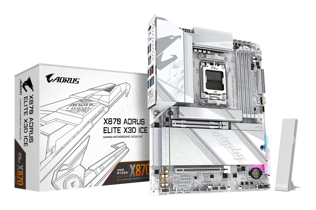 [X870 A ELITE X ICE] GIGABYTE X870 AORUS ELITE X3D ICE Motherboard - Supports AMD Ryzen 9000 CPUs, 16+2+2 Phases Digital VRM, up to 9000Hz DDR5 (OC), 2xPCIe 5.0 + 2xPCIe 4.0, Wi-Fi 7, 2.5GbE LAN, USB 4