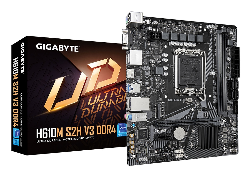[H610M S2H V3 DDR4] GIGABYTE H610M S2H V3 DDR4 Scheda madre - Supporta processori Intel Core 14th CPUs, 4+1+1 Hybrid Digital VRM, up to 3200MHz DDR4, 1xPCIe 3.0 M.2, GbE LAN , USB 3.2 Gen 1