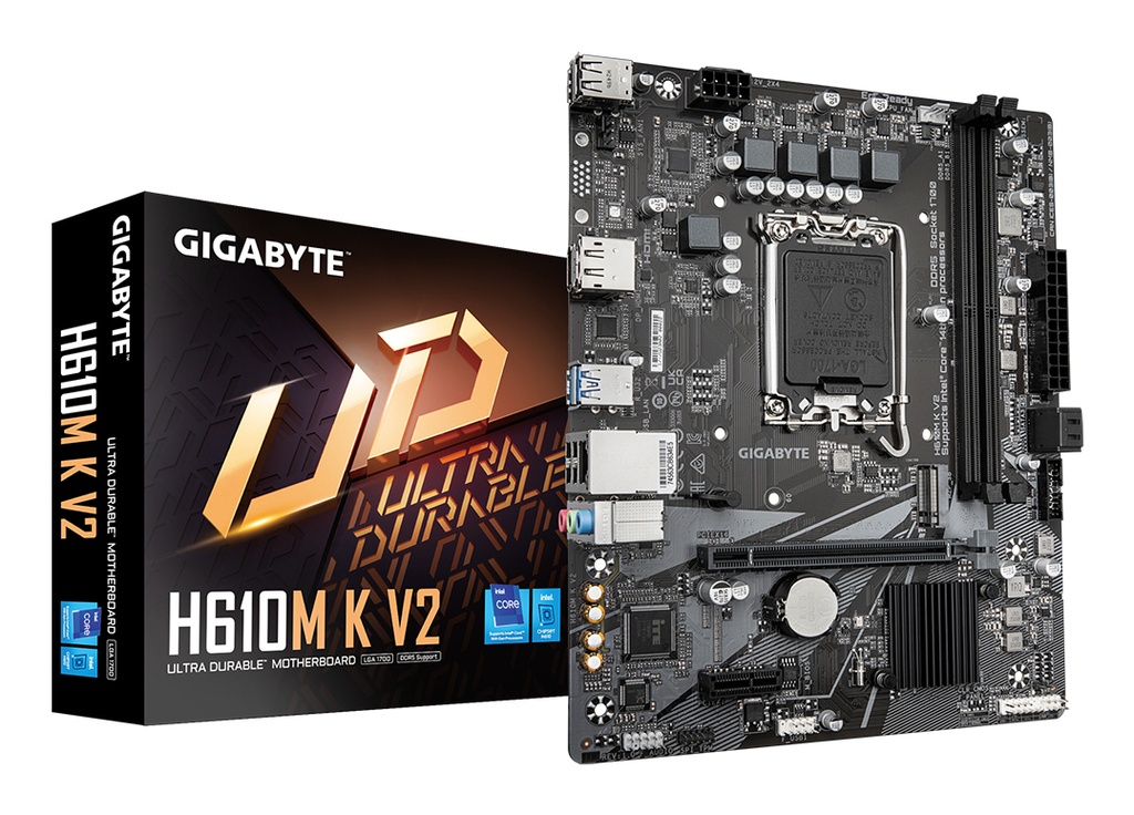 [H610M K V2] GIGABYTE H610M K V2 Scheda madre - CPU Intel Core 14ª generazione, fino a 5600 MHz DDR5, 1xPCIe 3.0 M.2, LAN 1GbE, USB 3.2 Gen 1
