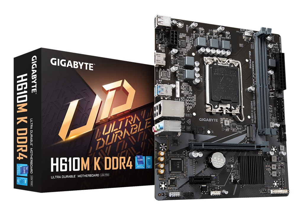 [H610M K DDR4] GIGABYTE H610M K DDR4 Scheda madre - Supporta processori Intel Core 14th Gen CPUs, 3+1+1 Phases Hybrid Power Design, up to 3200MHz DDR4, 1xPCIe 3.0 M.2, GbE LAN, USB 3.2 Gen 1
