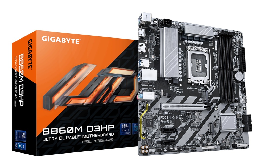 [B860M D3HP] GIGABYTE B860M D3HP Motherboard - Intel Core Ultra Series CPUs, 4+1+2+1 Phases VRM, up to 9066MHz DDR5, 2xPCIe 4.0 M.2, GbE LAN, USB 3.2 Gen 1