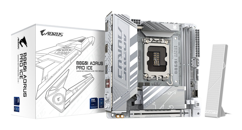 [B860I AORUS PRO ICE] GIGABYTE B860I AORUS PRO ICE Motherboard - Intel Core Ultra Series CPUs, 8+1+2+1 Phases VRM, up to 9200MHz DDR5, 1xPCIe 5.0 + 1xPCIe 4.0 M.2, 2.5GbE LAN, WIFI 7, Thunderbolt 4
