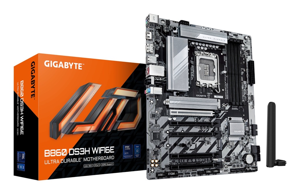 [B860 DS3H WIFI6E] GIGABYTE B860 DS3H WIFI6E Motherboard - Intel Core Ultra Series CPUs, 8+1+2+2 Phases VRM, up to 9066MHz DDR5, 1xPCIe 5.0 + 1xPCIe 4.0 M.2, 2.5GbE LAN, WIFI 6E, USB 3.2 Gen 2x2