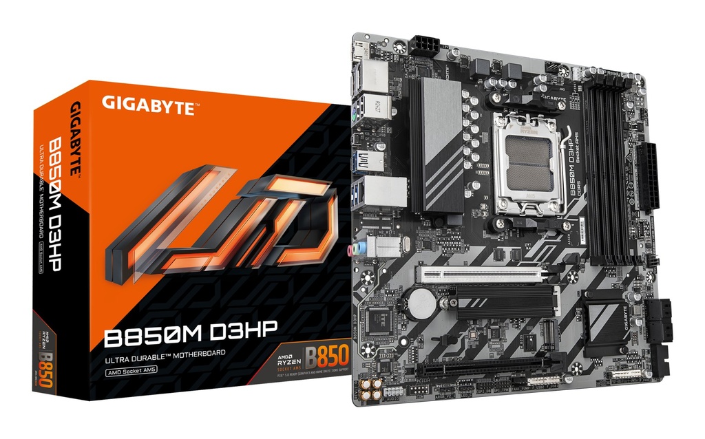 GIGABYTE B850M D3HP Scheda Madre - Processori AMD Ryzen Serie 9000, 5+2+2 fasi VRM digitali, fino a 8200MHz DDR5 (OC), 1xPCIe 5.0 + 1xPCIe 4.0 M.2, LAN GbE, USB 3.2 Gen 2