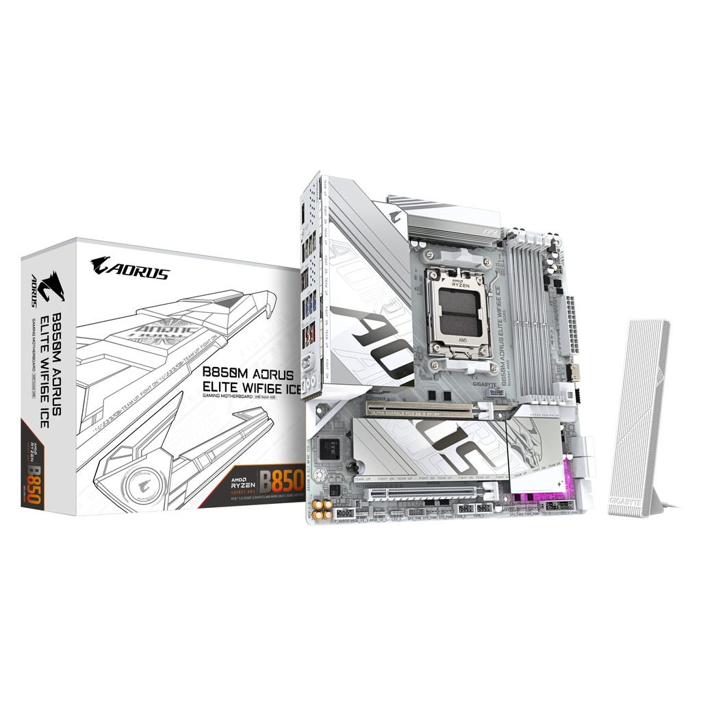 [B850M A ELT WF6E ICE] GIGABYTE B850M AORUS ELITE WIFI6E ICE Scheda Madre - Processori AMD Ryzen Serie 9000, 12+2+1 fasi VRM digitali, fino a 8200MHz DDR5 (OC), 1xPCIe 5.0 + 1xPCIe 4.0 M.2, LAN 2.5, WIFI 7, USB 3.2 Gen 2