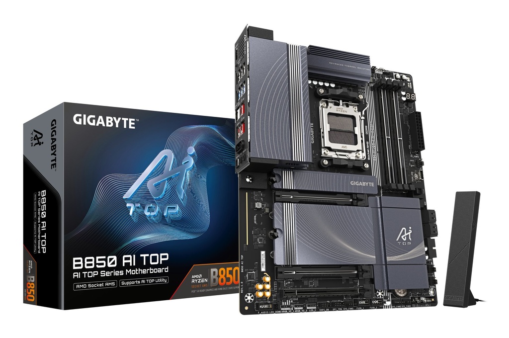[B850 AI TOP] GIGABYTE B850 AI TOP Scheda Madre - Processori AMD Ryzen Serie 9000, 16+2+2 fasi VRM digitali, fino a 8600MHz DDR5 (OC), 2xPCIe 5.0 + 1xPCIe 4.0 M.2, LAN 10GbE, WIFI 7, USB 3.2 Gen 2x2
