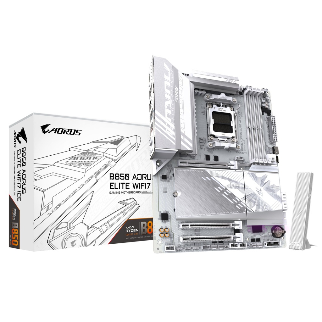 [B850 A ELITE WF7 ICE] GIGABYTE B850 AORUS ELITE WIFI7 ICE Motherboard - AMD Ryzen 9000 Series CPUs, 14+2+2 Phases Digital VRM, up to 8200MHz DDR5 (OC), 1xPCIe 5.0 + 2xPCIe 4.0 M.2, 2.5 LAN, WIFI 7, USB 3.2 Gen 2x2
