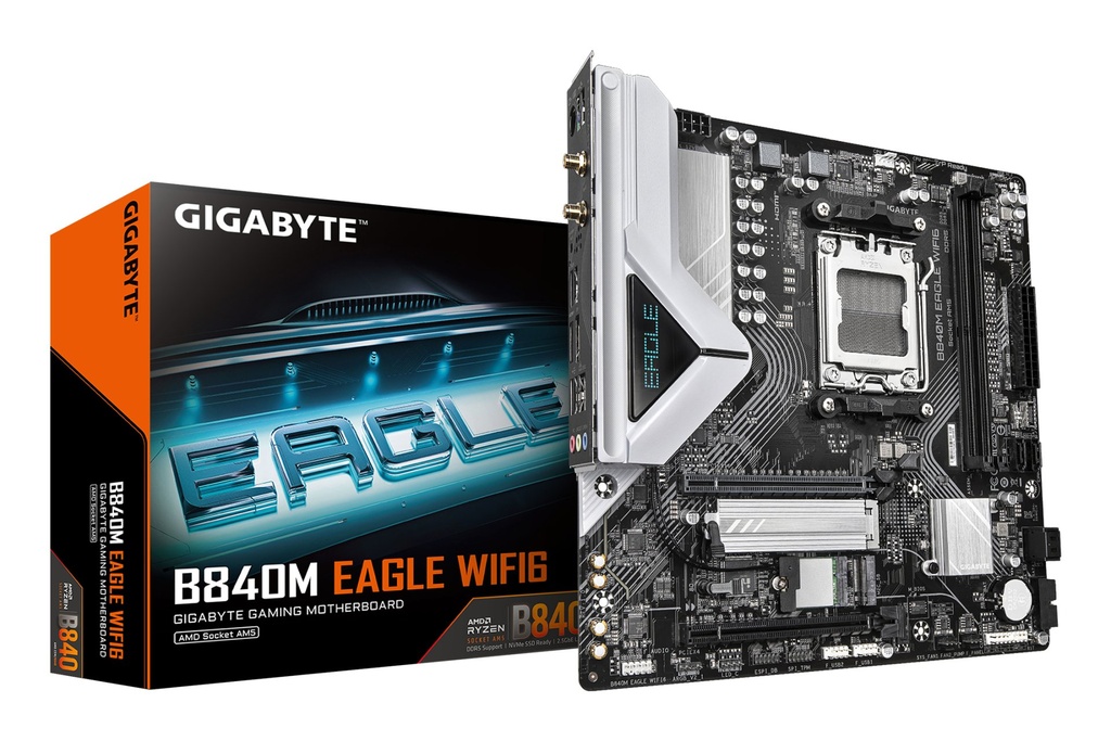 [B840M EAGLE WIFI6] GIGABYTE B840M EAGLE WIFI6 Scheda Madre – CPU AMD Ryzen 9000, VRM a 5+2+2 fasi, fino a 7600 MHz DDR5 (O.C.), 1 x M.2 PCIe 4.0 + 1 x M.2 PCIe 3.0, Wi-Fi 6, LAN 2.5 GbE, USB 3.2 Gen 1