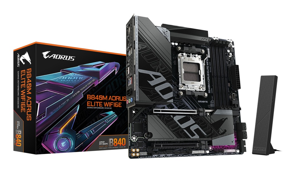 [B840M A Elite WIFI6E] GIGABYTE B840M AORUS ELITE WIFI6E Scheda Madre – CPU AMD Ryzen 9000, VRM a 10+2+2 fasi, fino a 8200 MHz DDR5 (O.C.), 2 x M.2 PCIe 4.0, Wi-Fi 6E, LAN 2.5 GbE, USB 3.2 Gen 2
