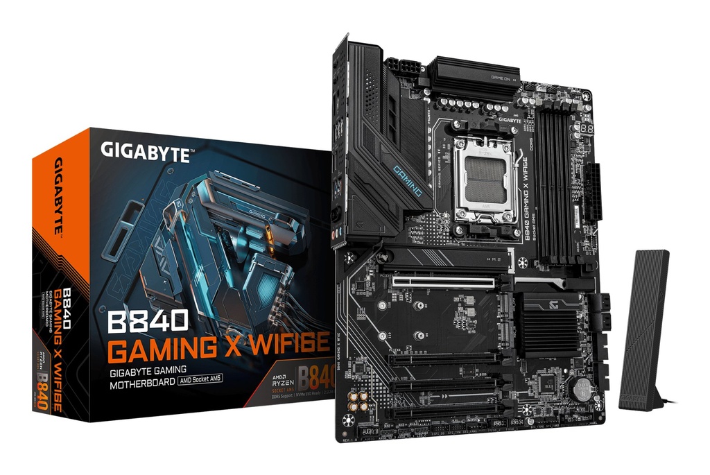 [B840 Gaming X WF6E] GIGABYTE B840 GAMING X WIFI6E Motherboard - AMD Ryzen 9000 CPUs, 12+2+2 Phases VRM, up to 7600MHz DDR5(O.C), 2xPCIe 4.0 + 1xPCIe 3.0 M.2, Wi-Fi 6E, 2.5GbE LAN, USB 3.2 Gen 2