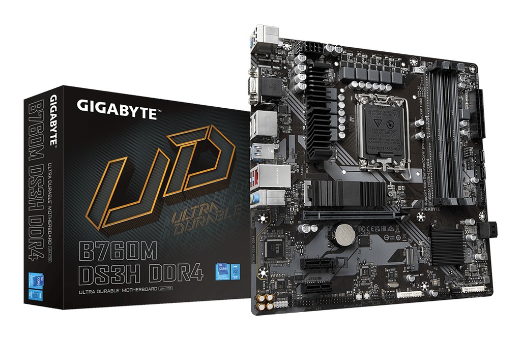 [B760M DS3H DDR4] GIGABYTE B760M DS3H DDR4 Scheda Madre - Supporta CPU Intel Core di 14a Generazione, VRM Digitale 6+2+1 Fasi, fino a 5333MHz DDR4 (OC), 2xPCIe 4.0 M.2, LAN 2.5GbE, USB 3.2 Gen2