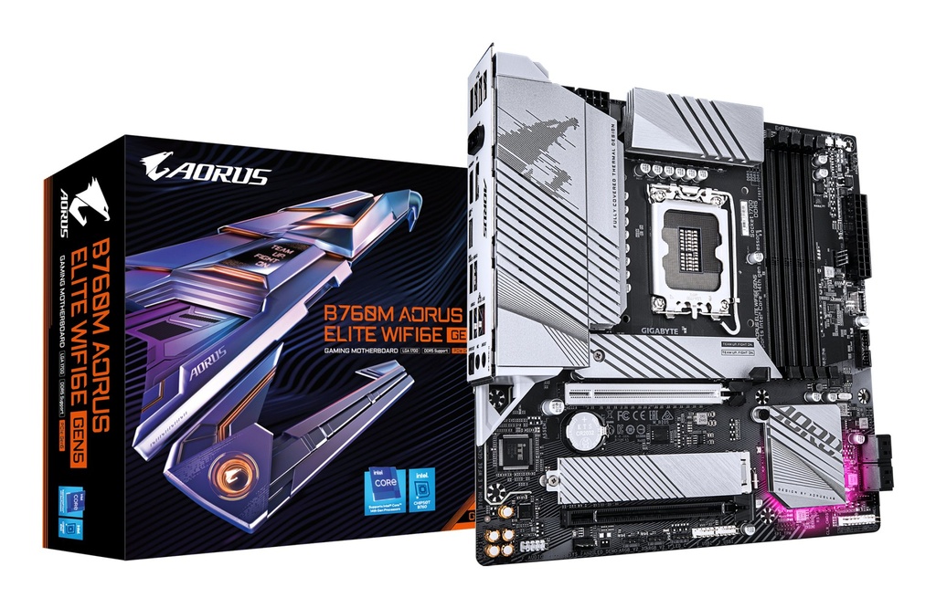 [B760M A E WF6E GEN5] GIGABYTE B760M AORUS ELITE WIFI6E GEN5 Scheda Madre – Compatibile con CPU Intel Core 14ª generazione, VRM digitale a 12+1+1 fasi, fino a 5600 MHz DDR5, 2 x M.2 PCIe 4.0, Wi-Fi 6E, LAN 2.5 GbE, USB 3.2 Gen 2x2