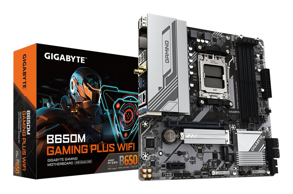 [B650M GAMING PLUS WF] GIGABYTE B650M GAMING PLUS WIFI Scheda madre - CPU AMD Ryzen 9000, VRM a 5+2+2 fasi, fino a 8000 MHz DDR5, 2xPCIe 4.0 M.2, LAN 2.5GbE, WIFI 6E, USB 3.2 Gen 1