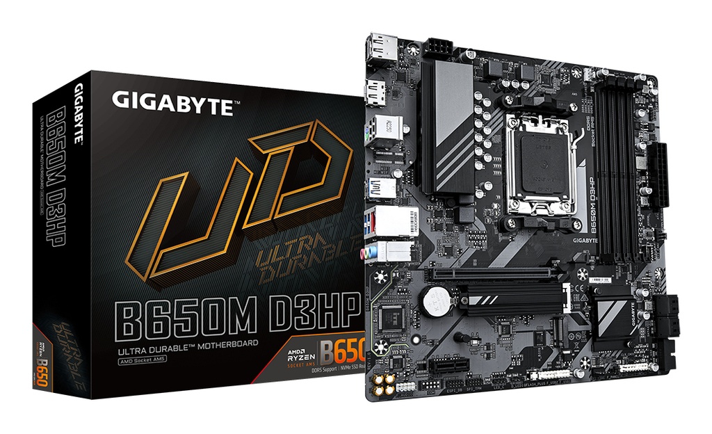 [B650M D3HP] GIGABYTE B650M D3HP Motherboard - AMD Ryzen 9000 Series CPUs, 5+2+2 Phases VRM, up to 7600MHz DDR5 (OC), 2xPCIe 4.0 M.2, 2.5GbE LAN, USB 3.2 Gen 1