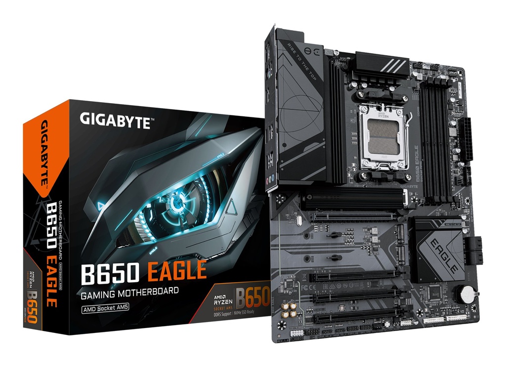 [B650 EAGLE] GIGABYTE B650 EAGLE Motherboard - AMD Ryzen 9000 Series CPUs, 12+2+2 Phases VRM, up to 7600MHz DDR5 (OC), 1xPCIe 5.0 + 2xPCIe 4.0 M.2, GbE LAN, USB 3.2 Gen 2
