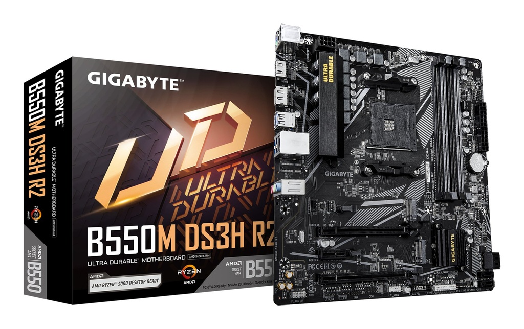 [B550M-DS3H R2] GIGABYTE B550M DS3H R2 Scheda madre - CPU AMD Ryzen 5000, VRM a 5+3 fasi, fino a 4733 MHz DDR4 (O.C.), 1x M.2 PCIe 4.0 + 1x M.2 PCIe 3.0, LAN 1 GbE, USB 3.2 Gen 1