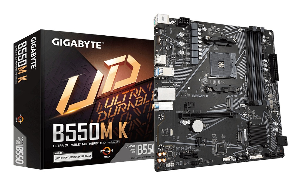 [B550M K] GIGABYTE B550M K Scheda madre - CPU AMD Ryzen 5000, fino a 4733 MHz DDR4, 1xPCIe 4.0 + 1xPCIe 3.0 M.2, LAN 1GbE, USB 3.2 Gen 1