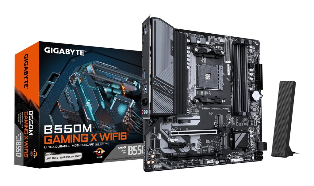 [B550M GAMING X WIFI6] GIGABYTE B550M GAMING X WIFI6 Scheda madre - CPU AMD Ryzen 5000, VRM a 5+3 fasi, fino a 3200 MHz DDR4, 1x M.2 PCIe 4.0 + 1x M.2 PCIe 3.0, Wi-Fi 6, LAN 1 GbE, USB 3.2 Gen 1