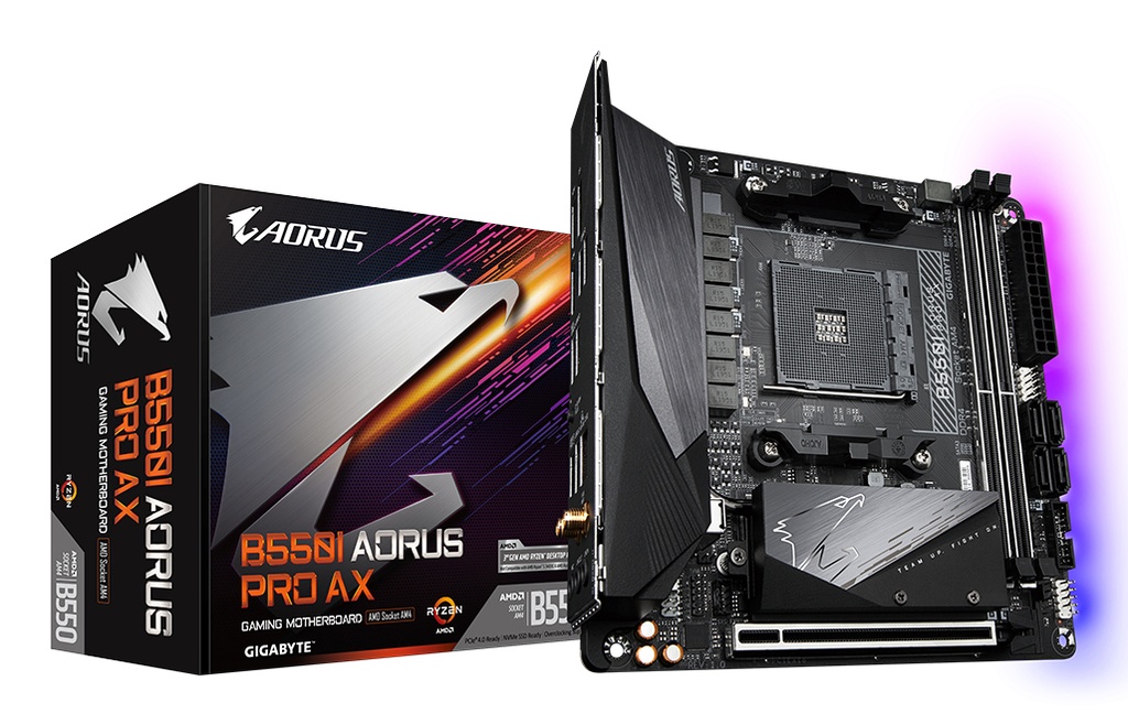 GIGABYTE B550I AORUS PRO AX Scheda madre - CPU AMD Ryzen 5000, VRM a 8 fasi, fino a 5300 MHz DDR4, 1xPCIe 4.0 + 1xPCIe 3.0 M.2, Wi-Fi 6E, LAN 2.5GbE, USB 3.2 Gen 2