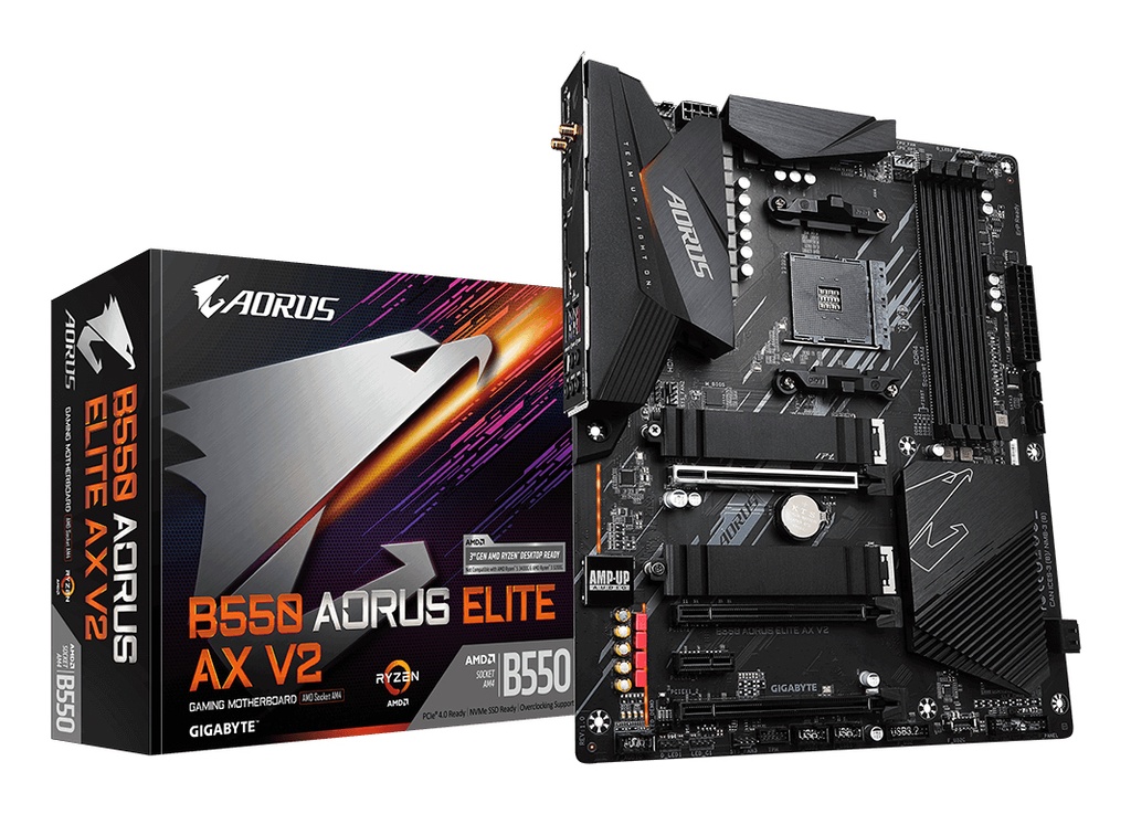 [B550 AORUS ELITE AX V2] GIGABYTE B550 AORUS ELITE AX V2 Scheda madre - CPU AMD Ryzen 5000, VRM a 12+2 fasi, fino a 4733 MHz DDR4, 1xPCIe 4.0 + 1xPCIe 3.0 M.2, Wi-Fi 6E, LAN 2.5GbE, USB 3.2 Gen 2