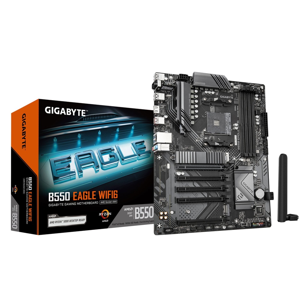 [B550 EAGLE WIFI6] GIGABYTE B550 EAGLE WIFI6 Scheda madre - CPU AMD Ryzen serie 5000 G, VRM a 10+3+1 fasi, fino a 3200 MHz DDR4, 1xPCIe 4.0 + 1xPCIe 3.0 M.2, LAN 1GbE, WIFI 6, USB 3.2 Gen 2