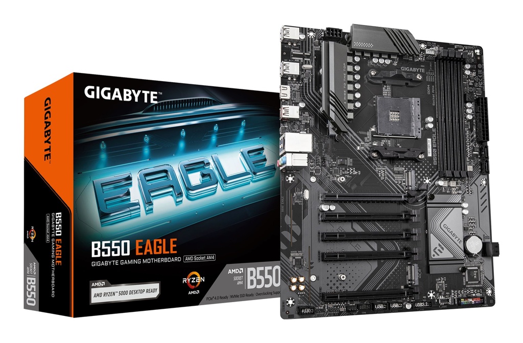 [B550 EAGLE] GIGABYTE B550 EAGLE Scheda madre - CPU AMD Ryzen serie 5000 G, VRM a 10+3+1 fasi, fino a 3200 MHz DDR4, 1xPCIe 4.0 + 1xPCIe 3.0 M.2, LAN 1GbE, USB 3.2 Gen 2