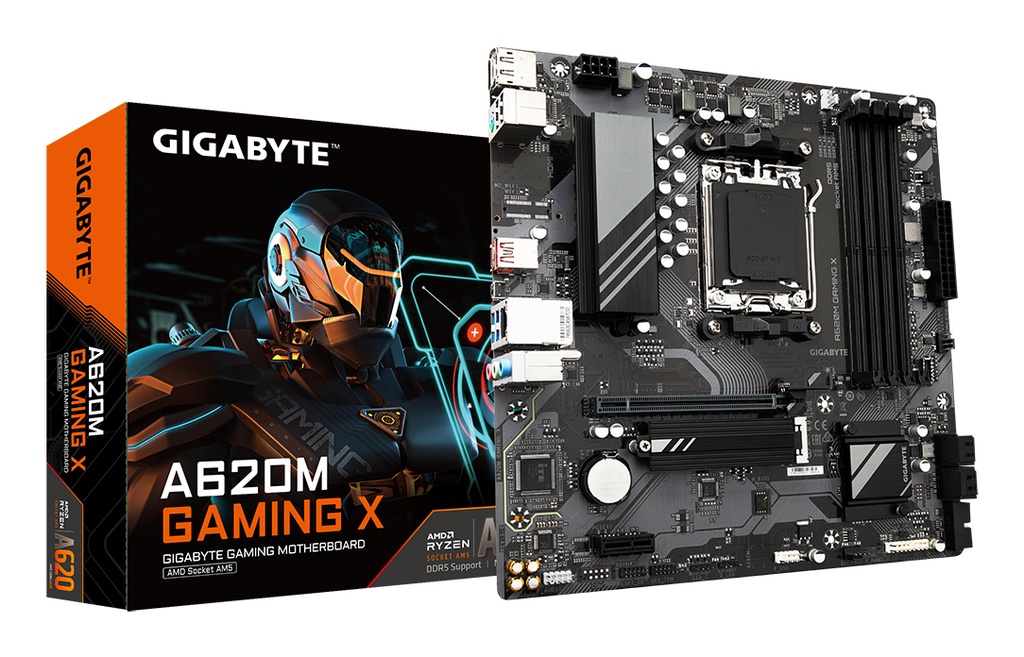 [A620M GAMING X] GIGABYTE A620M GAMING X Motherboard - Supports AMD Ryzen 8000 CPUs, 8+2+1 Phases Digital VRM, up to 8000MHz DDR5 (OC), 1xPCIe 4.0 M.2, GbE LAN, USB 3.2 Gen 2